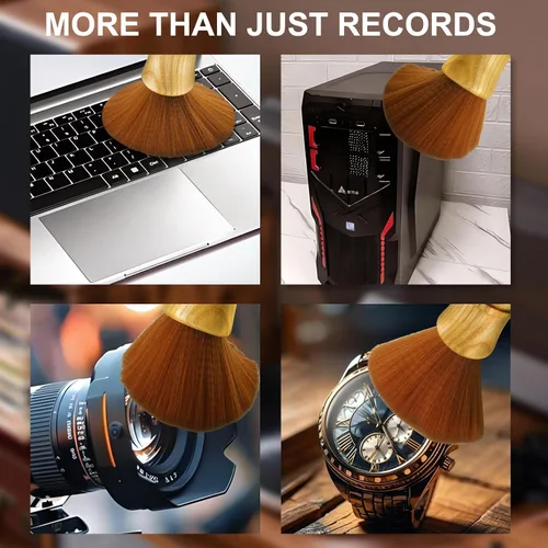 Vista 5 de Cepillo de limpieza de discos de vinilo, cerdas antiestáticas, mango de madera suave, para eliminación de polvo de tocadiscos LP, aguja
