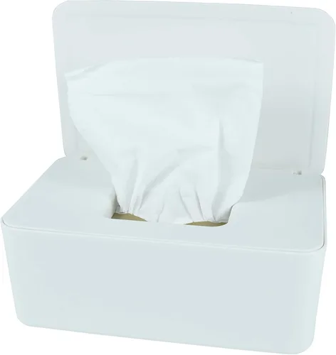 Vista 9 de Dispensador de toallitas para pañales, caja de almacenamiento de pañuelos, soporte dispensador de toallitas húmedas con tapa para el hogar, oficina