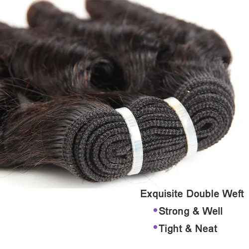 Vista 5 de Molefi Extensiones de cabello humano brasileño Funmi rizado, 4 paquetes de extensiones de cabello humano negro, extensiones de cabello corto rizado