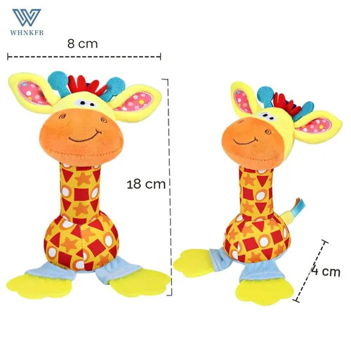 Vista 6 de Juguete Mordedor Sonajero para Bebé - Peluche Suave de Jirafa con Sonido Crujiente y Chillón, Agitador Sensorial para Recién Nacidos de 0-12 Meses