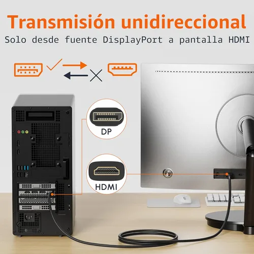 Vista 5 de Amazon Basics Cable DisplayPort a HDMI, unidireccional, chapado en oro, video y audio, 3 pies, negro