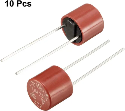 Vista 4 de uxcell® 10pcs DIP montado en miniatura cilindro lento golpe micro fusible T1.6A 1.6A 250V rojo