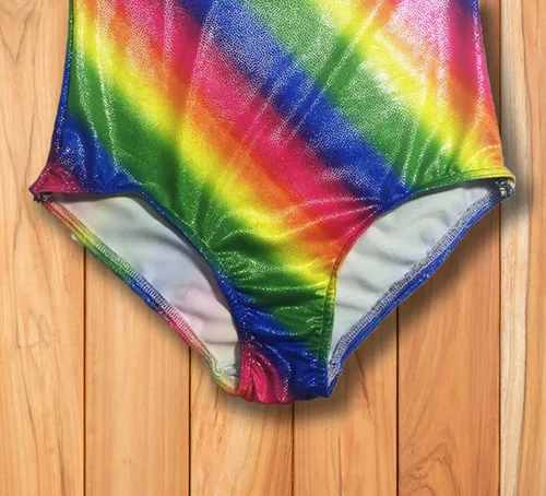 Vista 2 de Happy Cherry Leotardo de gimnasia de manga larga brillante con arco iris