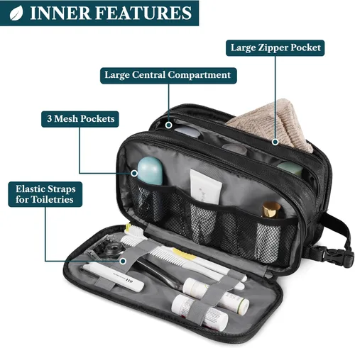 Vista 2 de PAVILIA - Bolsa de aseo para hombres, estuche de viaje esencial con kit de afeitado Dopp, bolsa de viaje organizadora de artículos de tocador