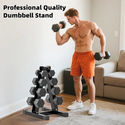 Vista 3 de 4-Tier Dumbbell Rack Stand, A-Frame Metal Weight Rack with Handle – Space-Saving Strength Training Dumbbell Storage for Home Gym