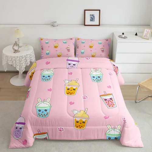 Vista 15 de Feelyou Juego de edredón de dibujos animados de gatos, juego de edredón de gatitos y flores, para niños, niñas, adolescentes, mascotas, gatos, juego