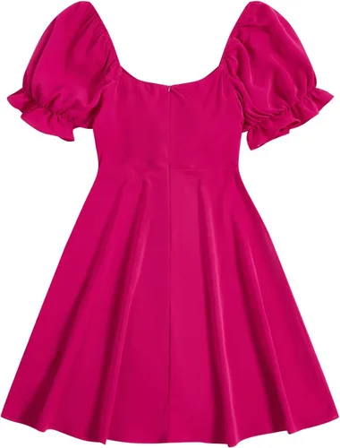 Vista 2 de Floerns - Vestido corto acampanado de verano para mujer, con cordón ajustable, escote de corazón y manga abullonada