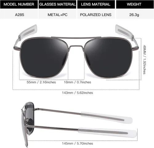 Vista 5 de RCXKOOM Men's Aviator Sunglasses American Army Military Pilot Polarized Sunglasses Bayonet Temples