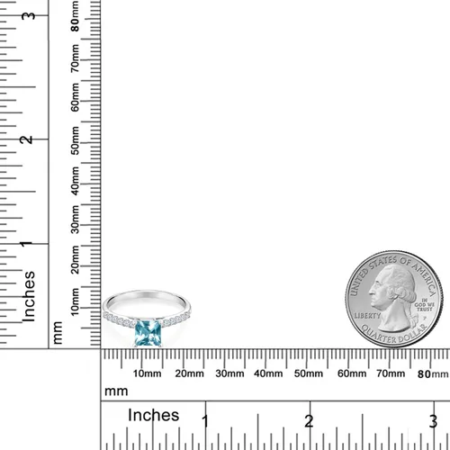 Vista 3 de Gem Stone King Juego de anillos de oro blanco de 10 quilates con topacio azul hielo y zafiro blanco creado