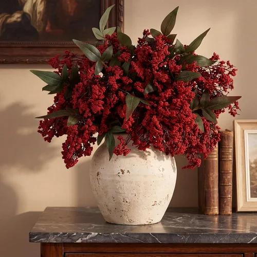 Vista 9 de Zeyune 9 piezas de tallo de bayas artificiales Nandina para jarrón de 15.7 pulgadas, ramas de plantas artificiales realistas con hojas de seda Marrón