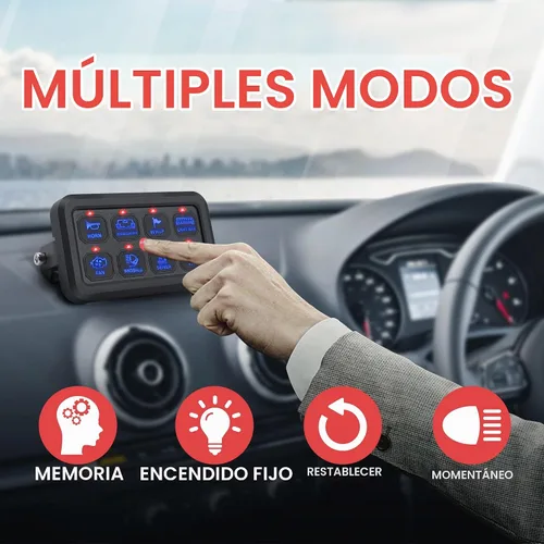 Vista 3 de Panel de interruptor de 8 bandas, caja de panel de control táctil LED azul, caja de interruptor táctil para automóvil, interruptor momentáneo