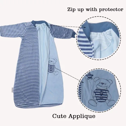 Vista 7 de Tog 2.0 - Saco de dormir para niños pequeños, manga larga, terciopelo de algodón, cálido saco de dormir con brazos para bebé, 4 estaciones, Azul