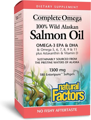 Vista 6 de Natural Factors Aceite de salmón 100% salvaje de Alaska, suplemento de apoyo para la salud del cerebro y los ojos, suplemento de aceite de pescado