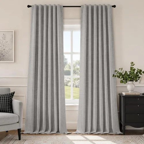 Vista 13 de HOMEIDEAS Cortinas de lino sintético azul polvoriento, 100% opacas, 96 Azul piedra
