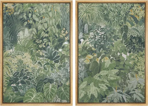 Vista 120 de IDEA4WALL Lienzo Enmarcado Impreso Arte de Pared Set Paisaje de Hojas de Palma de Selva de Mediados de Siglo Naturaleza Silvestre Ilustraciones Arte