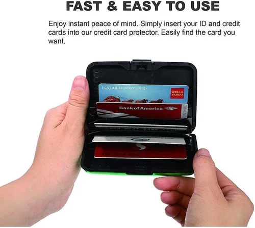 Vista 3 de Hifuler Tarjetero de aluminio con bloqueo RFID, práctico tarjetero para tarjetas bancarias, tarjeta de identificación, tarjeta de compras, tarjeta