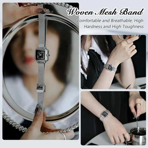 Vista 4 de RORIOS Relojes analógicos de cuarzo para mujer, con correa de cuero, esfera cuadrada, relojes de pulsera impermeables para mujer
