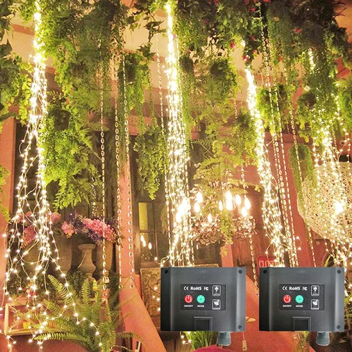 Vista 12 de SHUKAN 11 hebras de 220 luces LED solares de luciérnaga, 8 modos Guirnalda de luces impermeables de alambre de cobre de hadas, decoración de vid