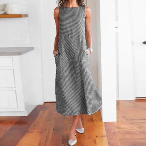 Vista 23 de Vestido de manga larga para mujer, casual, de algodón, lino, con botones, maxivestidos tipo caftán, blanco y azul