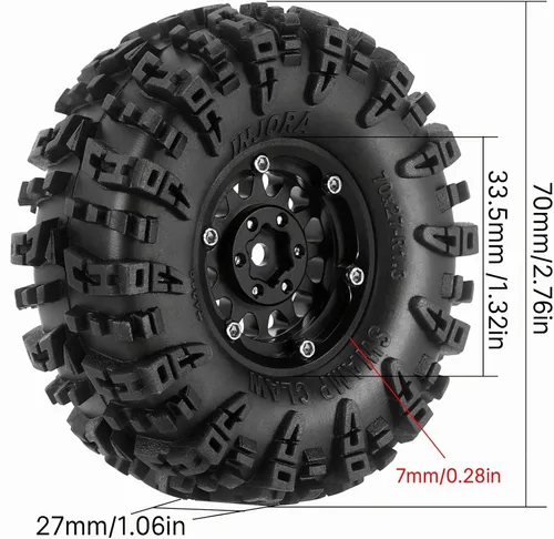 Vista 2 de INJORA 1.3 Neumáticos S5 Swamp Claw para Terreno Barrento 70 x 27 mm para Vehículo de Control Remoto Crawler 1/18 1/24 (Negro 2)
