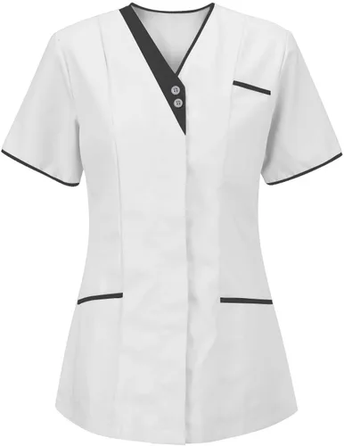 Vista 7 de Camiseta de manga corta para mujer, uniforme de limpieza para enfermera, camiseta de uniforme para enfermera Verde
