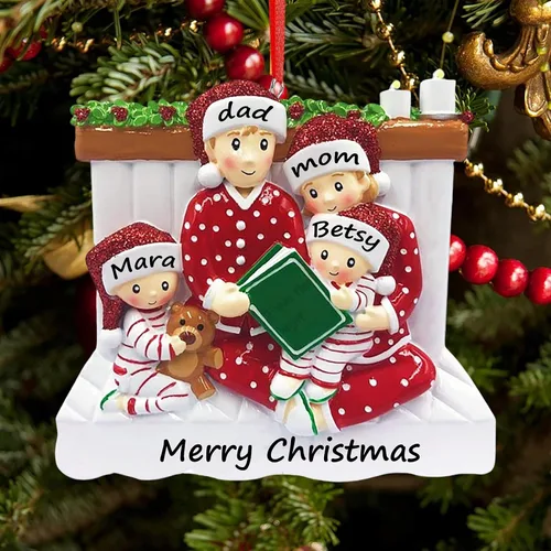 Vista 5 de Adornos de Navidad personalizados, adorno familiar 2023, pijama con nombre personalizado, decoración familiar, árbol de Navidad, colgante colgante