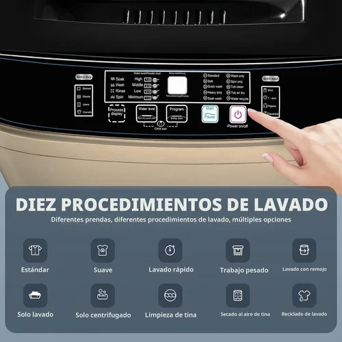 Vista 4 de Qhou Lavadora completamente automática, lavadora portátil de capacidad de 15.6 libras, con bomba de drenaje, pantalla LED, 8 selecciones de niveles
