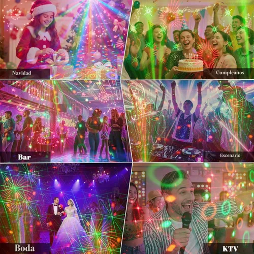 Vista 7 de Luces de fiesta de bola de discoteca 3 en 1, luz estroboscópica de DJ activada por sonido con 60 patrones, proyector LED alimentado por USB