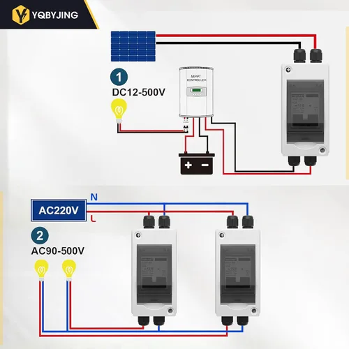 Vista 97 de Interruptor de desconexión de panel solar CC 20 Amp AC Caja de interruptor de circuito en miniatura 500V 2 polos con caja IP65 impermeable a prueba