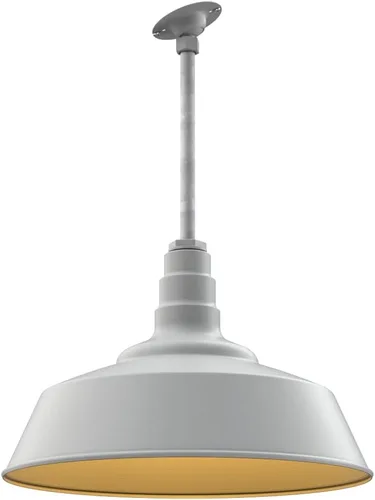 Vista 72 de Steel Lighting Co. Manhattan Warehouse Light Colgante montado en el techo Cúpula de 20 pulgadas vástago de 12 pulgadas Luz de granero