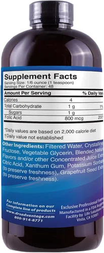 Vista 2 de Ácido fólico líquido 800 MCG, 8 oz.