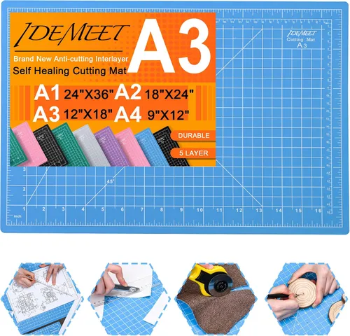 Vista 9 de Alfombrilla de corte autorreparable de 9 x 12 pulgadas, alfombrilla de costura giratoria Idemeet para manualidades, protector de mesa de hoja de 5