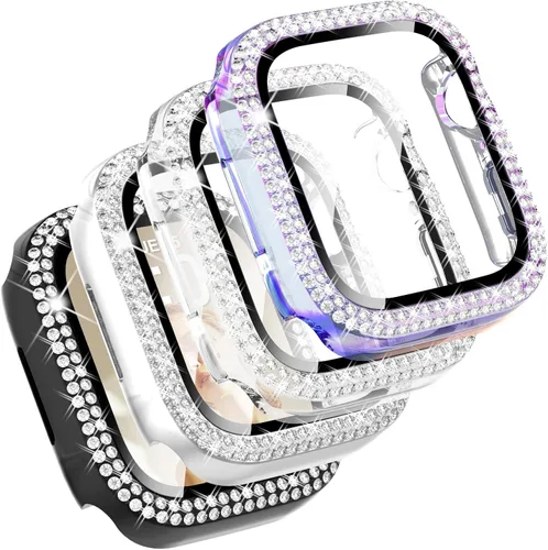 Vista 10 de CHANCHY Paquete de 4 fundas compatibles con Apple Watch de 1.496 pulgadas con protector de pantalla, 200 carcasas brillantes de cristal