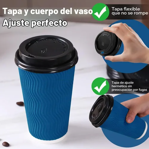 Vista 5 de Tazas de café de papel desechables aisladas de 16 onzas con tapas Azul marino