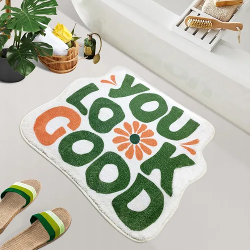 Vista 10 de SHIYUE You Look Good - Alfombra de baño divertida y bonita alfombra de baño con diseño de calabaza de otoño, suave, absorbente de agua
