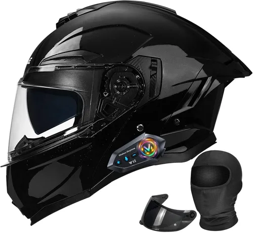 Vista 8 de Casco modular de motocicleta Bluetooth con doble visera antivaho multiventilación, diseño de cara completa, certificado ECE 22.06, forro extraíble G