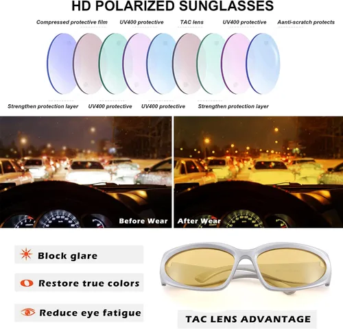Vista 6 de COASION Gafas de conducción polarizadas HD de visión nocturna para mujeres y hombres gafas de sol envolventes de moda para mujeres y hombres