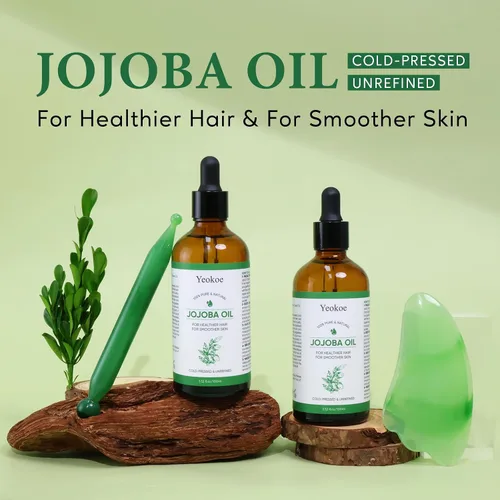 Vista 3 de Yeokoe Aceite de Jojoba Puro Prensado en Frío Sin Refinar Gua Sha para Cabello Más Saludable, Piel Más Suave, Aceite Hidratante Base Portador 3.52oz
