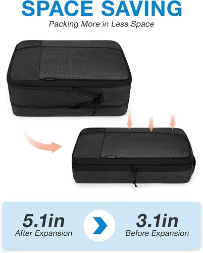 Vista 4 de BAGSMART Juego de 6 cubos de embalaje de compresión para maletas, cubos de viaje de compresión y organizador de maletas para empacar con bolsa