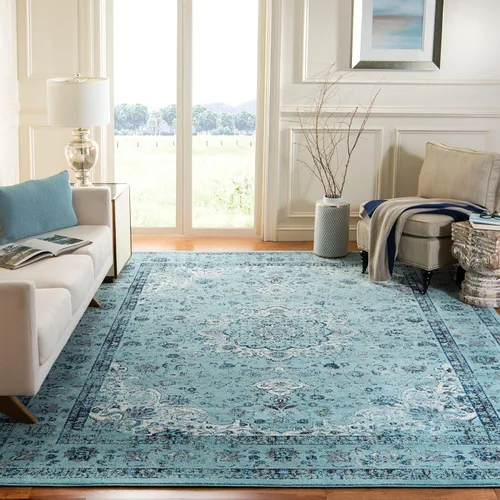 Vista 21 de SAFAVIEH Evoke Collection EVK220B Medallón oriental shabby chic de 2'2" x 4', color gris/dorado, no desprende pelusa, alfombra de acento para sala