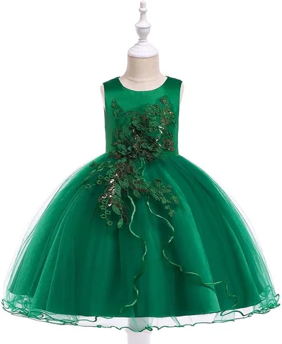 Vista 6 de Vestido formal para niña de flores, vestido formal para fiesta de cumpleaños, boda, bordado floral, vestidos de satén de tul para niños de 2 a 12