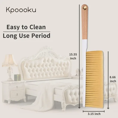 Vista 8 de Cepillos de limpieza de escobas de mano, cepillo suave para plumero de muebles con mango de madera largo, herramienta de polvo para el hogar