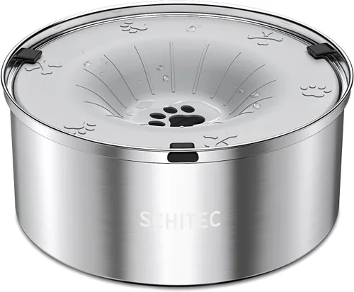 Vista 9 de SCHITEC Cuenco de agua para perros sin derrames, 1.2L/40 onzas, bebida lenta, cuenco para perros de acero inoxidable antisalpicaduras con disco