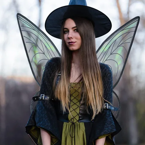 Vista 3 de quescu 2 alas de hadas para adultos, alas de mariposa para niñas y mujeres, disfraz de Halloween, alas de ángel para niños (negro y negro)