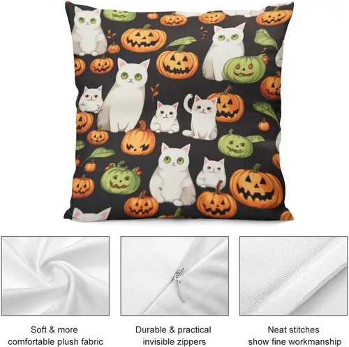 Vista 6 de Fundas de almohada frescas de 12 x 12 pulgadas, fundas de almohada de gatos y calabazas, decoración de habitación, funda de cojín de feliz Halloween