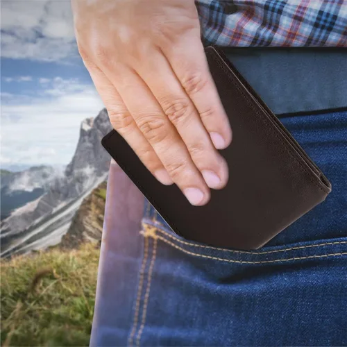 Vista 7 de Maison De Noah Cartera de piel delgada con bloqueo RFID para hombre, Marrón