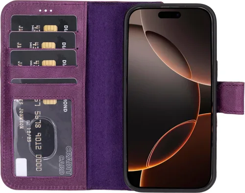 Vista 47 de HARDISTON Funda de piel auténtica hecha a mano compatible con iPhone 11 Pro de 5.8 pulgadas, funda magnética desmontable con tarjeteros - bordes