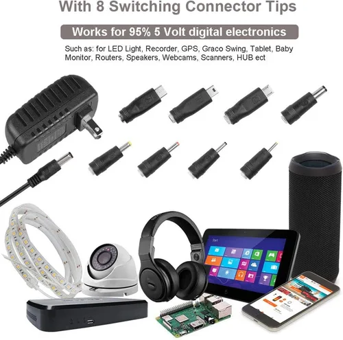 Vista 2 de DC 5V 2A 2000mA Fuente de alimentación Cargador Multi Tips Adaptador de CA de 10 W con 8 conectores de conmutación múltiples seleccionables