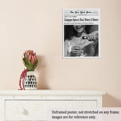 Vista 5 de Póster de periódico Champagne and Headlines, impresión retro para decoración de carrito de bar, dormitorio universitario feminista, arte de pared