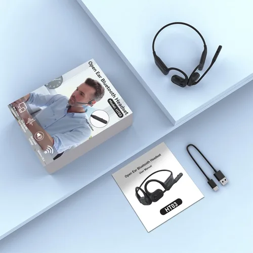 Vista 8 de MONODEAL Auriculares de oreja abierta con micrófono, auriculares Bluetooth 5.4 ligeros con botón de silencio de cancelación de ruido, auriculares